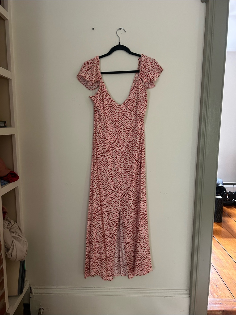 Reformation Red and white Floral Maxi Dress, a perfect wedding guest dress